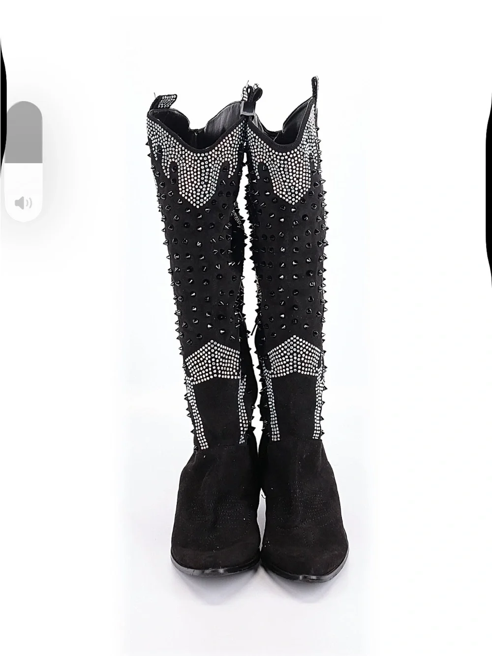 Nasty Gal Black Over-the-Knee Studded Western Boots with Crystal Detailing